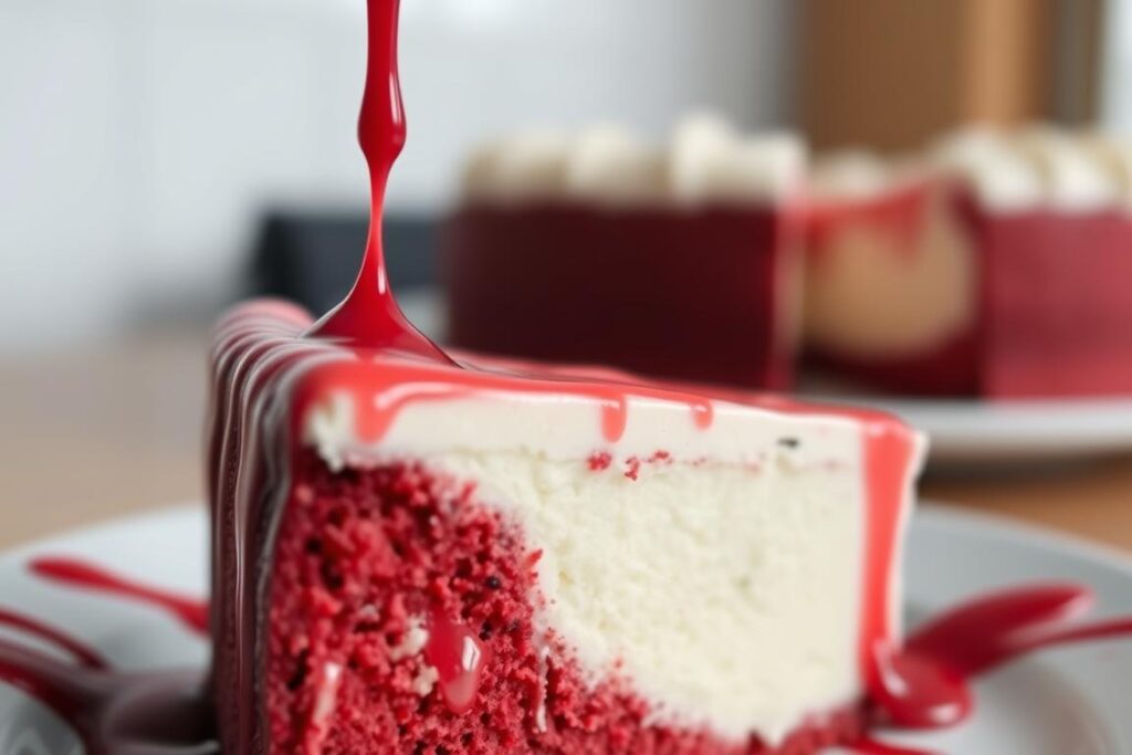 red food coloring in red velvet cheesecake